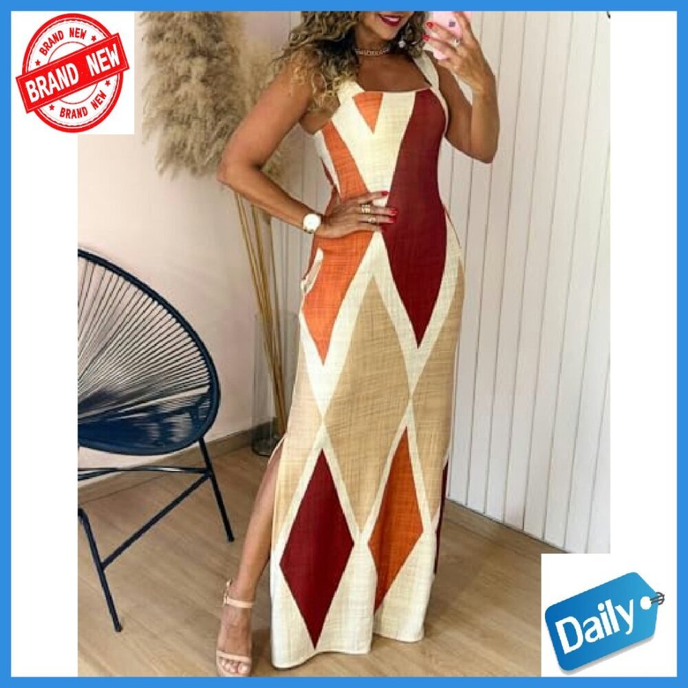 Summer Maxi Dress with Pockets Square Neck Thick Strap Boho - Picture 4 of 8